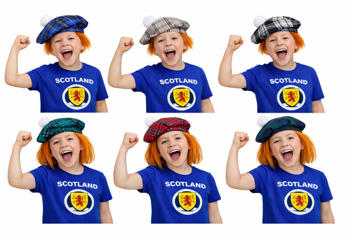 Childs Tartan Tam-O-Shanter With Ginger Hair Scotland Burns Night Hat Fancy Dress Novelty Hat