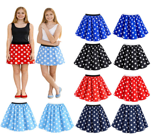 Childs 15" Length Star Pattern Skater Skirt Cheerleader Fancy Dress Costume Accessory