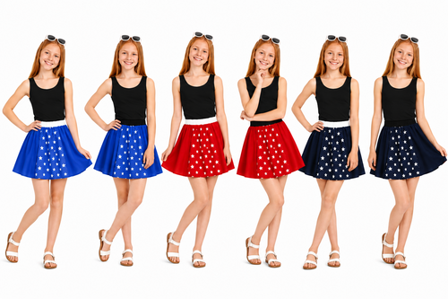 Childs 15" (38cm) Length Star Pattern Skater Skirt Cheerleader Fancy Dress Costume Accessory