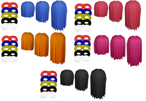 Adults 24", 35" or 48" Length Superhero Cape & Eye Mask Fancy Dress Costume Accessory