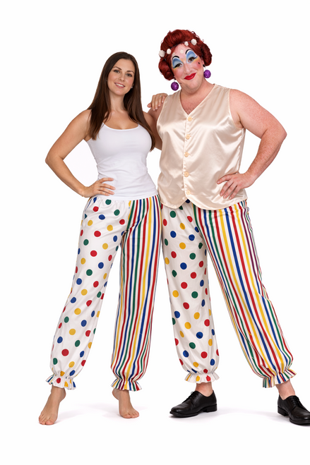 Adults Two Tone Panto Dame Full Length Bloomers Clown Pants Circus Fancy Dress Costume Accessory