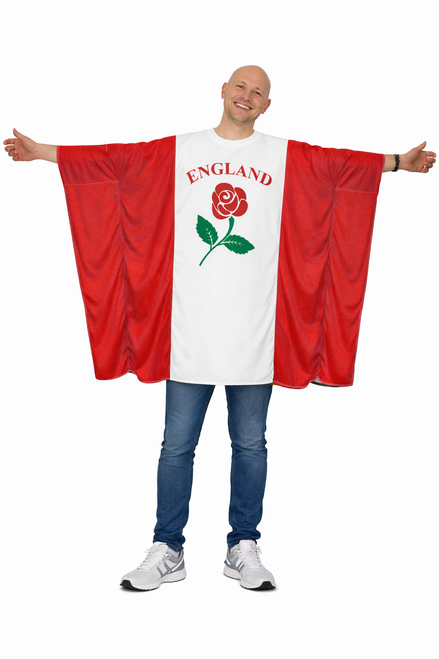 Adults English Tudor Rose England National Flag Supporters Poncho Fancy Dress Costume