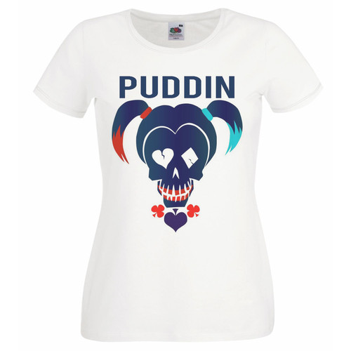 Womens Harlequin Puddin Evil Female Villain Quote Lady Fit White T-Shirt Womens Harlequin Puddin Evil Female Villain Quote Lady Fit White T-Shirt