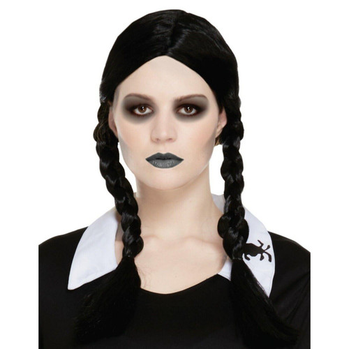 Adults Black Plaited Wig Wednesday World Book Day Movie Halloween Fancy Dress Costume Accessory