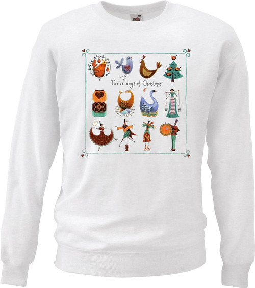 Adults 12 Days of Christmas Carol Festive White Unisex Christmas Jumper