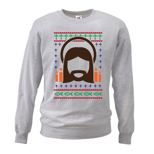 Adults Jesus Christian Catholic Nordic Style Festive Grey Christmas Jumper