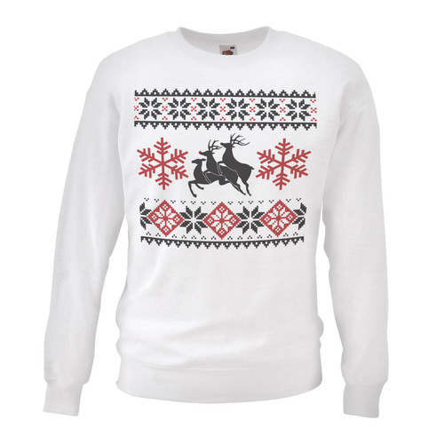 Adults Naughty Randy Reindeer Threesome Rude Joke Fun Festive White Unisex Christmas Jumper