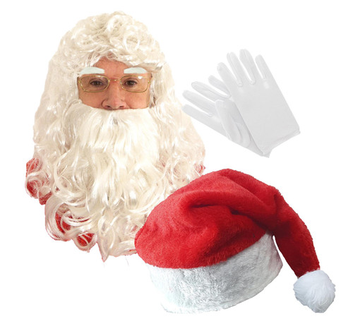 Adults Santa Claus 6 Piece Kit Wig Beard Eyebrow Hat & Glasses Father Christmas Fancy Dress Costume Accessory