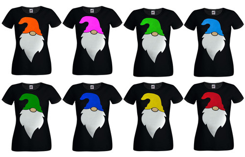 Womens Scandanavian Festive Christmas Gonk Gnome Nordic Santa Claus Black Lady Fit T-Shirt