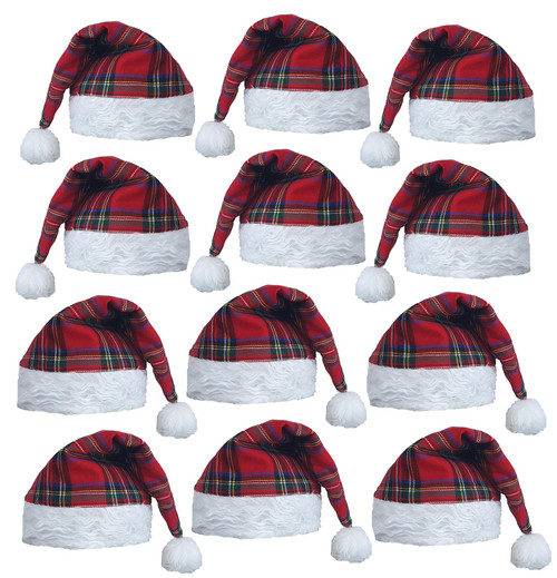 Adults Royal Stewart Tartan Santa Hat Christmas Party Burns Night Hogmanay Novelty Fancy Dress Hat