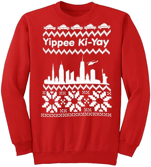 Adults Yippee Ki -Yay 1980s 80s Xmas Movie Film New York Skyline Red Festive Christmas Jumper