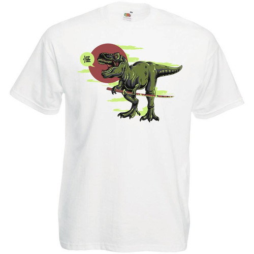 Mens Tyrannosaurus Samurai Apex Dinosaur T-Rex White Unisex T-Shirt