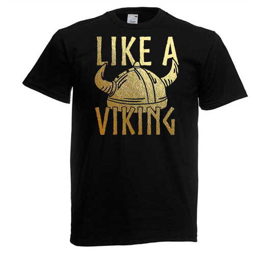 Mens Like a Viking Gold Norse Warrior Helmet Black Unisex T-Shirt