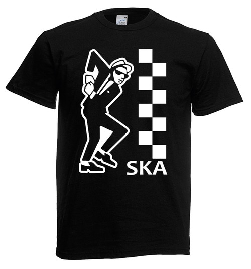 Adults Ska Music Vintage Dancing Man 1970s 1980s Chequered Unisex Black T-Shirt