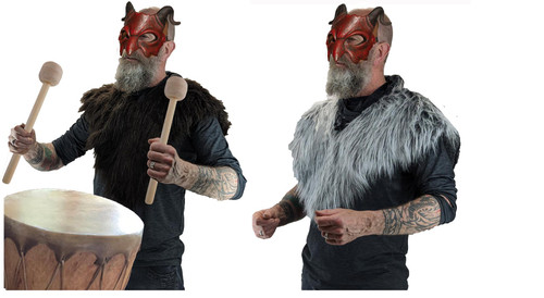 Adults Krampus Faux Fur Chest Plate & Mask Christmas Pagan Legend Fancy Dress