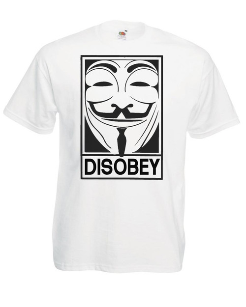 Adults Disobey Anonymous Vendetta Hacker Guy Fawkes Unisex White T-Shirt