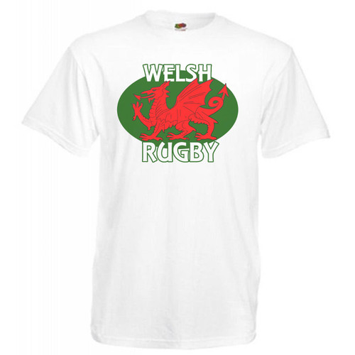 Adults Welsh Rugby Dragon Nations Sports Cymru Wales Unisex White T-Shirt