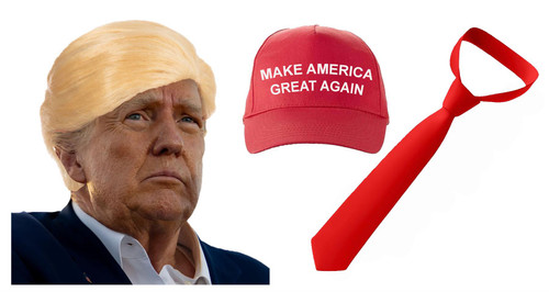 Adults Great American President Cap, Wig & Tie Donald Trump Fancy Dress Accessory Kit [One Size]