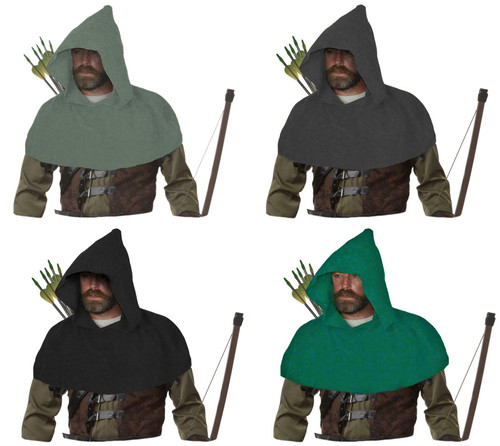 Adults Sherwood Forest Robin Hood Medieval Archer Fleece Hooded Cowl Fancy Dress Costume Accessory [4 Colours]
