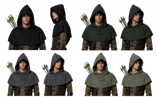 Adults Medieval Archers Fleece Hooded Cowl Robin Hood Fancy Dress Costume Accessory