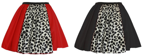 Childs Cruella 15" Skirt With Dalmatian Spot Panel Halloween World Book Day Fancy Dress [2 Colours Age 8-12 Years]