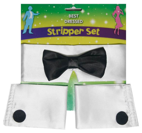 Adults Stripper Buff Butler Bow Tie & Wrist Cuffs Stag & Hen Party Fancy Dress