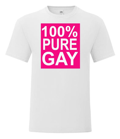 Adults 100% Pure Gay LGBTQ Homosexual Pride March Unisex White T-Shirt