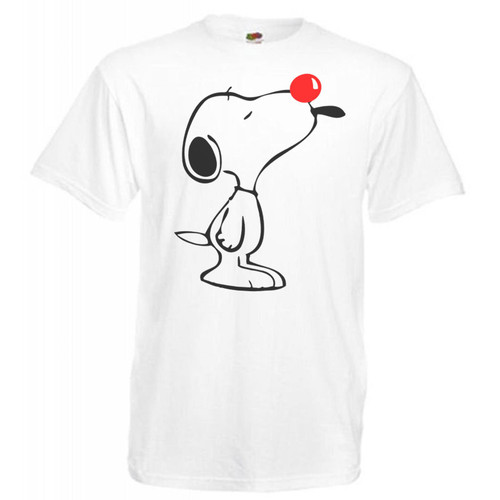Adults Retro Dog Red Nose Classic Cartoon Beagle White Unisex T-Shirt