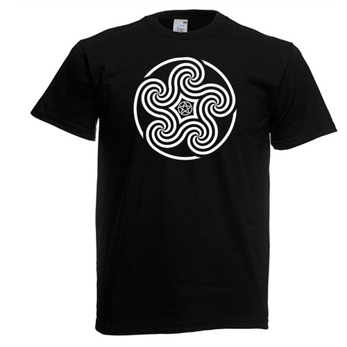 Mens Celtic Five Star Spiral Witch Wicca Pentagram Gothic Unisex Black T-Shirt