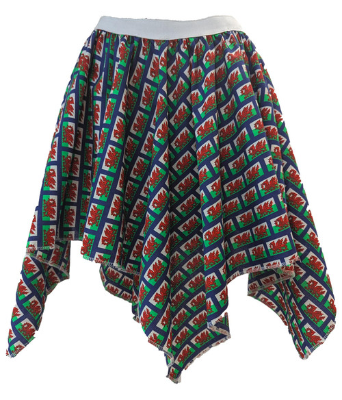 Childs Wales National Flag Baner Cymru Y Ddraig Goch Welsh Supporters St Davids Day Handkerchief Skirt Fancy Dress [Age 8-12 Years]