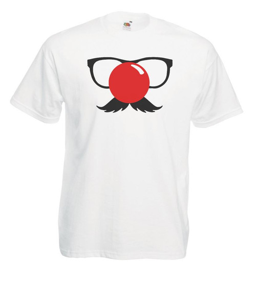 Adults Red Nose Day Glasses Moustache Comic Relief Unisex White T-Shirt