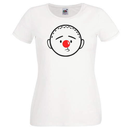 Womens Karl Pilkington Red Nose Cartoon Lady Fit White T-Shirt