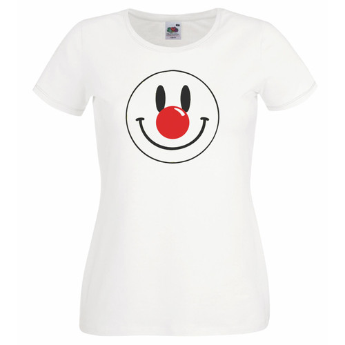 Womens Red Nose Happy Face 1980s Festival Lady Fit White T-Shirt