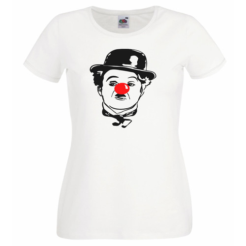 Womens Red Nose Silent Actor the Tramp English Comic Actor Lady Fit White T-Shirt