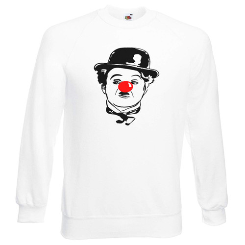 Adults Red Nose Silent Actor the Tramp English Comic Actor Unisex White Jumper