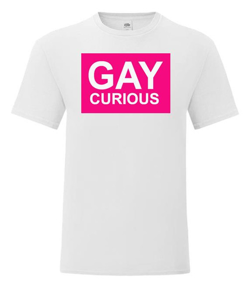 Mens Gay Curious LGBTQ Pride March Festival White Unisex T-Shirt Mens Gay Curious LGBTQ Pride March Festival White Unisex T-Shirt