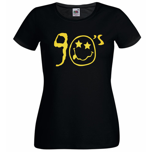 Womens Rave Smile Acid House Party 1990s Club Festival Black Lady Fit T-Shirt