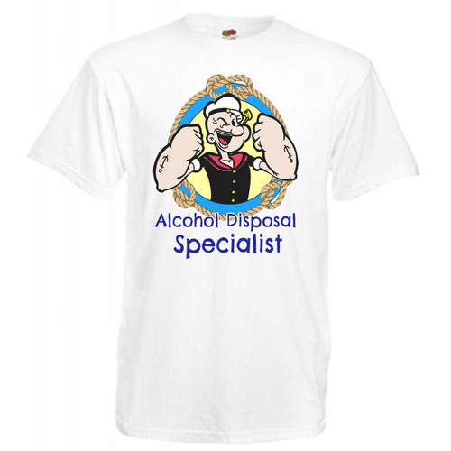 Adults Alcohol Disposal Specialist Funny Cartoon Sailor Man Unisex White T-Shirt