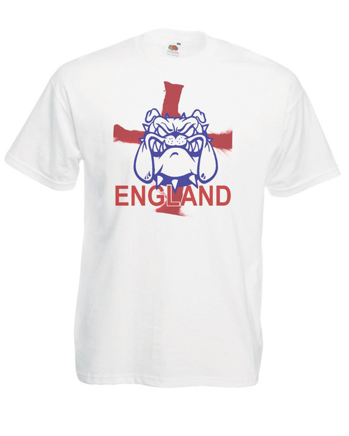 Mens British Bulldog England St George Cross Sports White Unisex T-Shirt