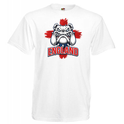 Mens British Bulldog England St George Cross Sports White Unisex T-Shirt