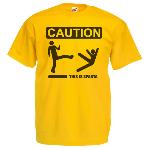Adults Caution This is Sparta Funny Meme Greek Movie Unisex Yellow T-Shirt Adults Caution This is Sparta Funny Meme Greek Movie Unisex Yellow T-Shirt