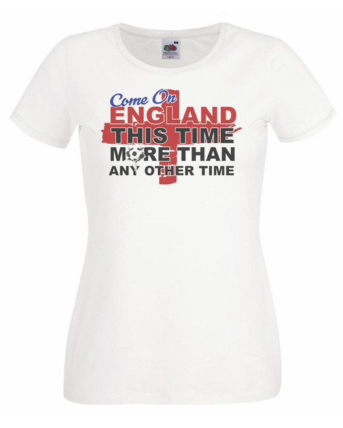 Womens Come On England St Georges Day Flag Football White Lady Fit T-Shirt Womens Come On England St Georges Day Flag Football White Lady Fit T-Shirt