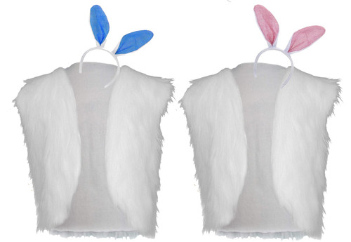 Childs Easter Bunny White Rabbit Faux Fur Waistcoat & Ears Wonderland Fancy Dress Costume [Age 8-12 Years]
