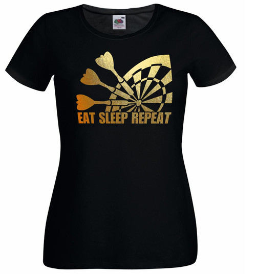 Womens Darts Eat Sleep Repeat Dartboard Sports Lady Fit Black T-Shirt