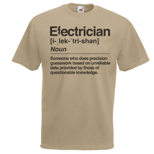 Adults Electrician Defined Sparky Funny Profession Unisex Khaki T-Shirt