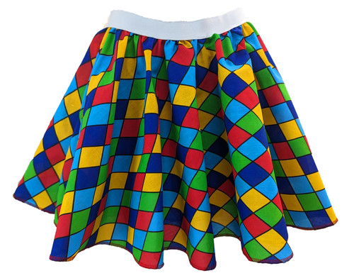Childs Multicolored Patchwork 15" Length Skater Skirt Clown Circus Big Top Fancy Dress [2 Sizes]