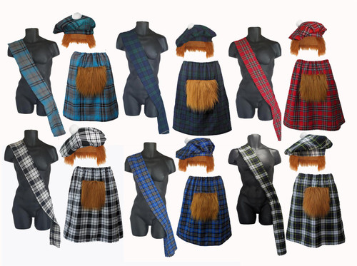 Adults Traditional Scottish Tartan Kilt Sash & Tam Hat Burns Night Scotland Scottish Scotsman Fancy Dress Costume Adults Traditional Scottish Tartan Kilt Sash & Tam Hat Burns Night Scotland Scottish Scotsman Fancy Dress Costume