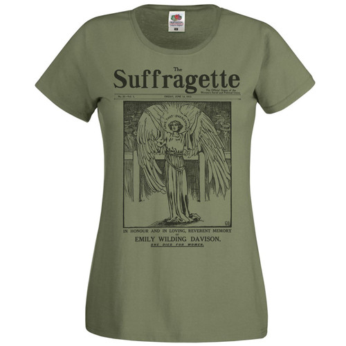 Womens Emily Wilding Davison Suffragette Epsom Darby Top Olive Lady Fit T-Shirt