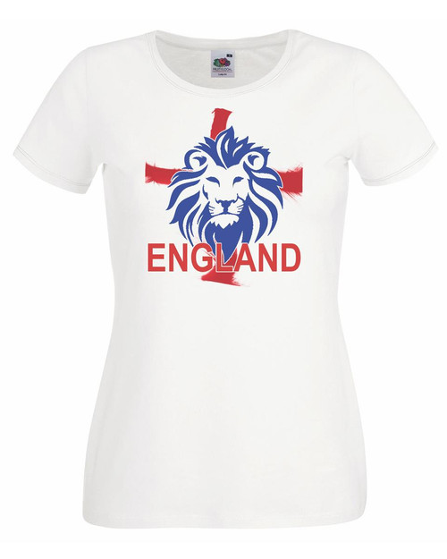 Womens St George English Lion St Georges Day England Flag Lady Fit White T-Shirt