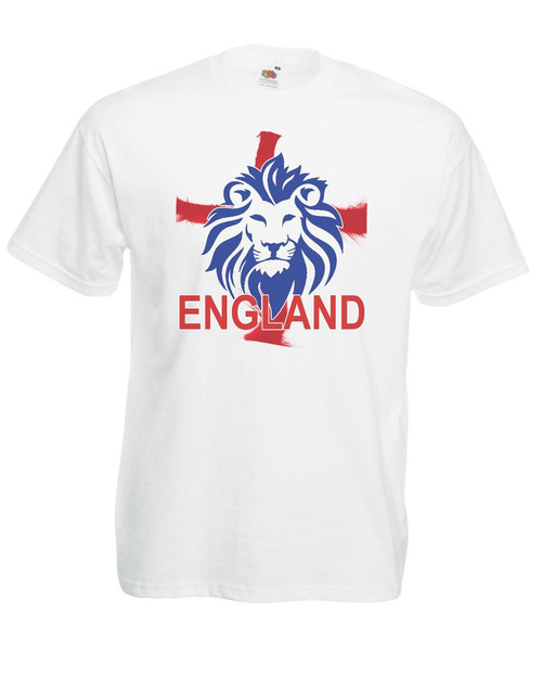 Adults English Lion England St George Cross Flag Sports Unisex White T-Shirt